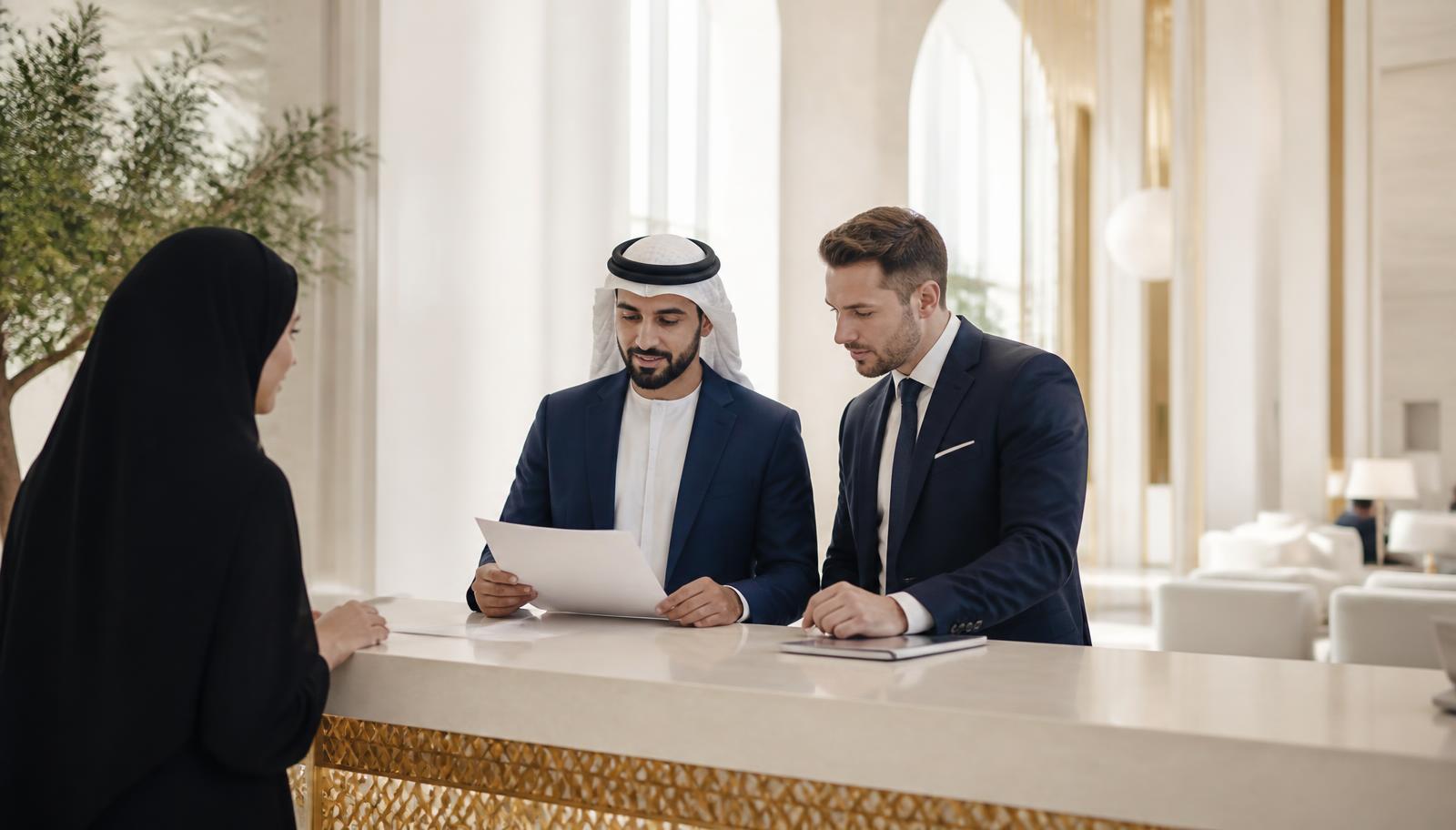 Application being submitted at a government service counter in Dubai